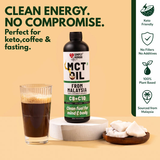 Simply Human® MCT Oil C8+C10 (60:40) from Malaysia | 100% Coconut Source | Odourless & Tasteless | Keto & Paleo Friendly | Clean Energy for Mind & Body | 500ml